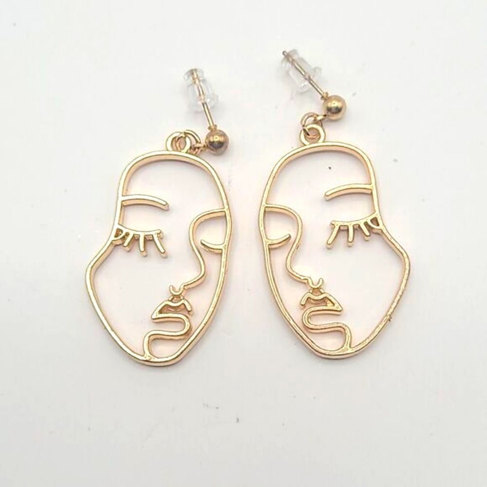 Gold Face Fashion Earrings, NWOT